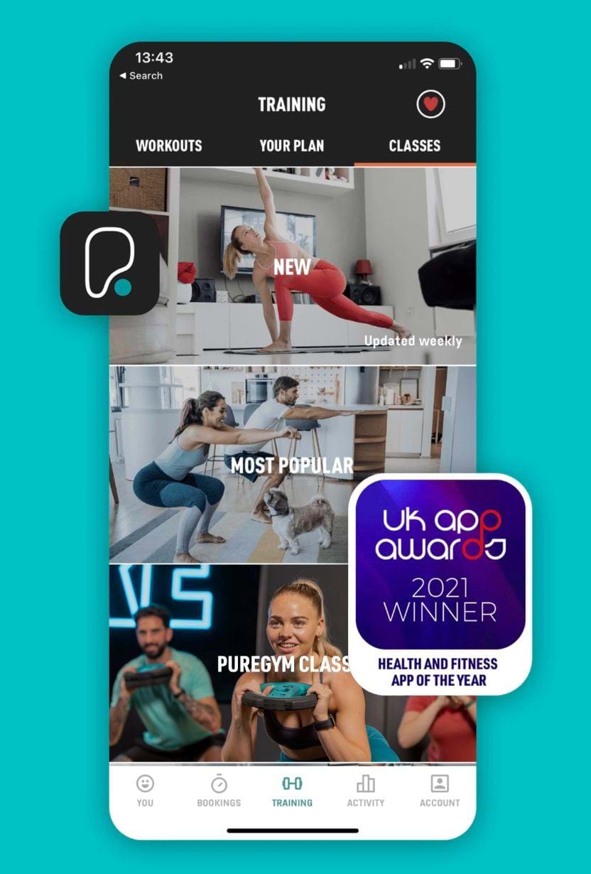 600+ free workouts on PureGym App