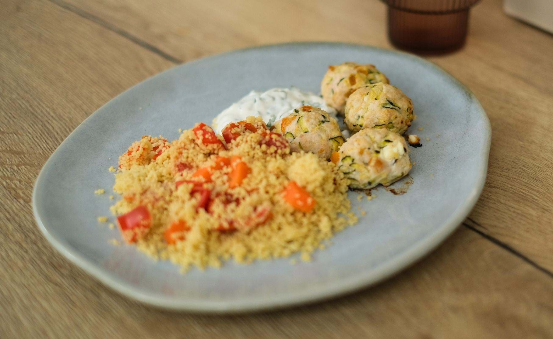 Fruity Turkey Meatballs and Roasted Vegetable Couscous Recipe