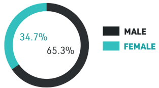 34,7% female 65.3% female
